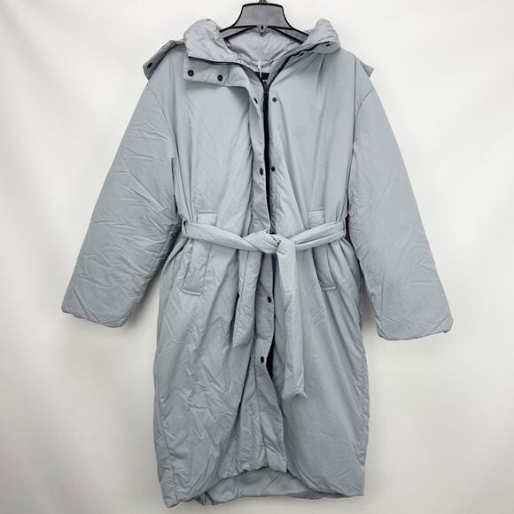 Everlane Womens The Duvet Puffer Coat Medium Blue Gray Down Long Belted NWT - Picture 5 of 13